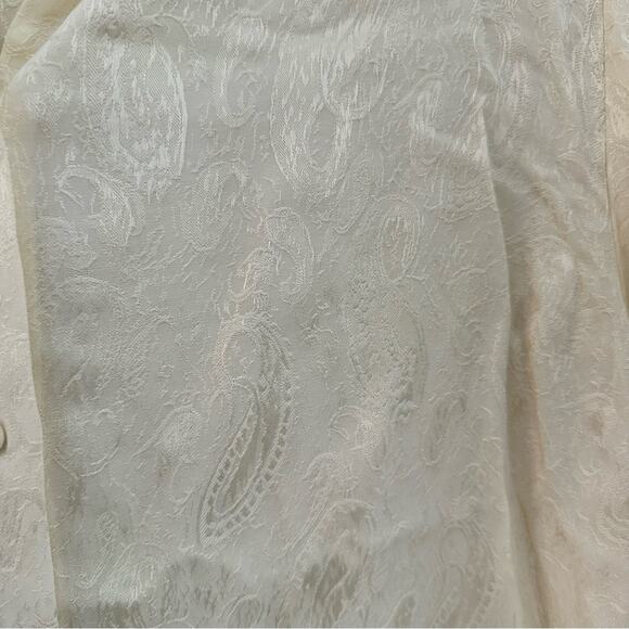 Zara Women’s Paisley Jacquard Button-Up Blouse Shirt Beige Cream Fringe Boho XL - Picture 10 of 12